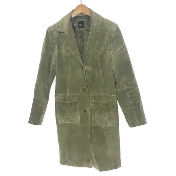 Zara Jackets & Blazers - Zara Trafaluc olive army green long suede jacket L